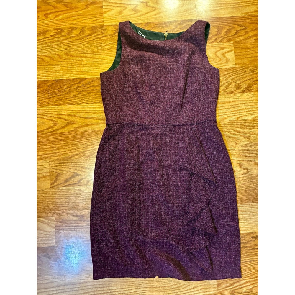 Laudrew Sleeveless Tweed Sheath Dark Academia Ruffle Dress 14 Purple